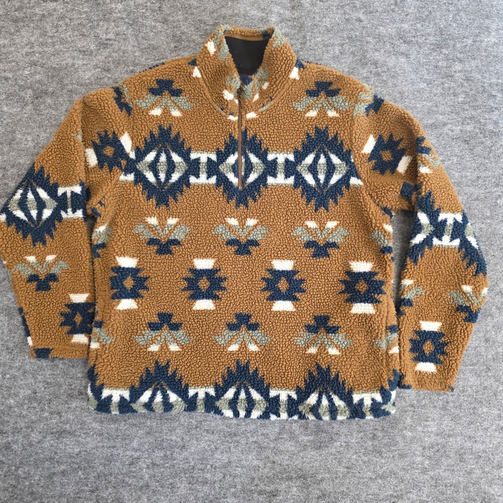 Wrangler Aztec Serpa Pullover Large‎ Brown Blue Fleece 1/4 Zip Gorpcore Jacket